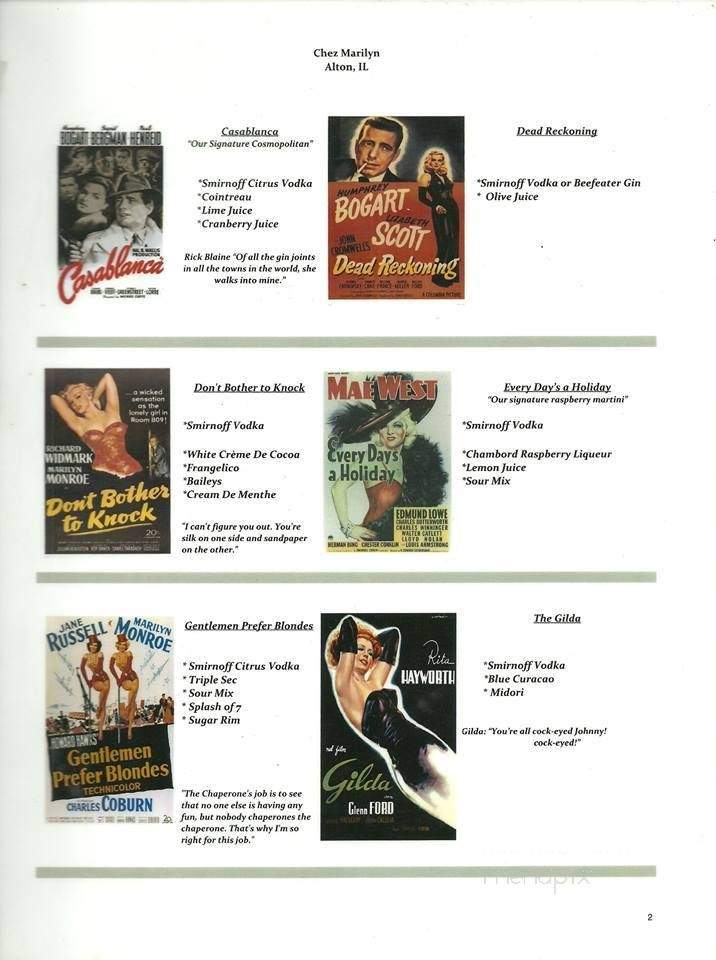 Chez Marilyn - Alton, IL menu_pic