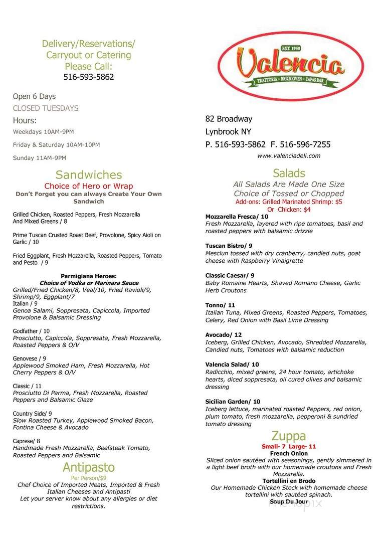 Valencia Delicatessen - Lynbrook, NY menu_pic