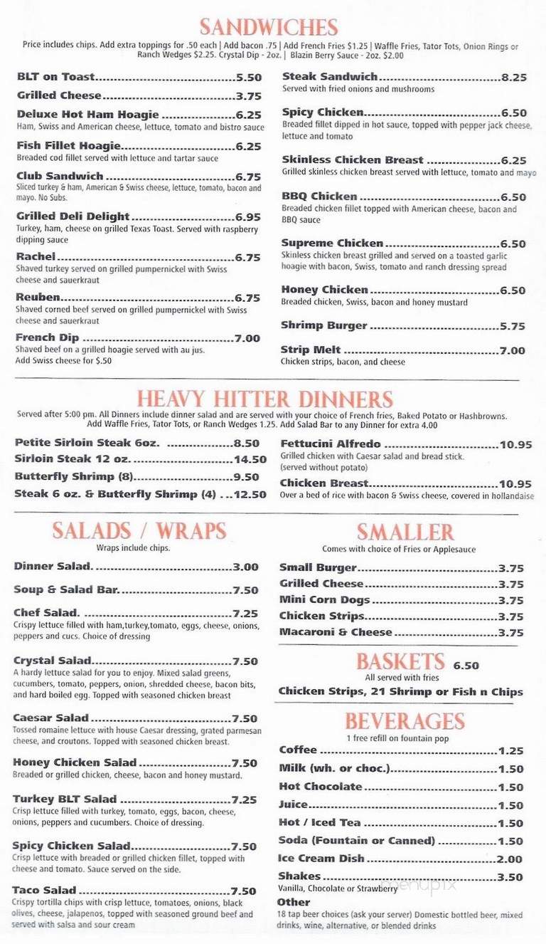 Crystal Bar & Grill - Mora, MN menu_pic