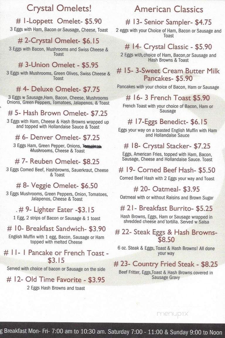 Crystal Bar & Grill - Mora, MN menu_pic