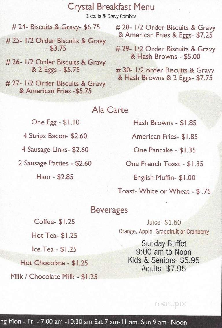 Crystal Bar & Grill - Mora, MN menu_pic
