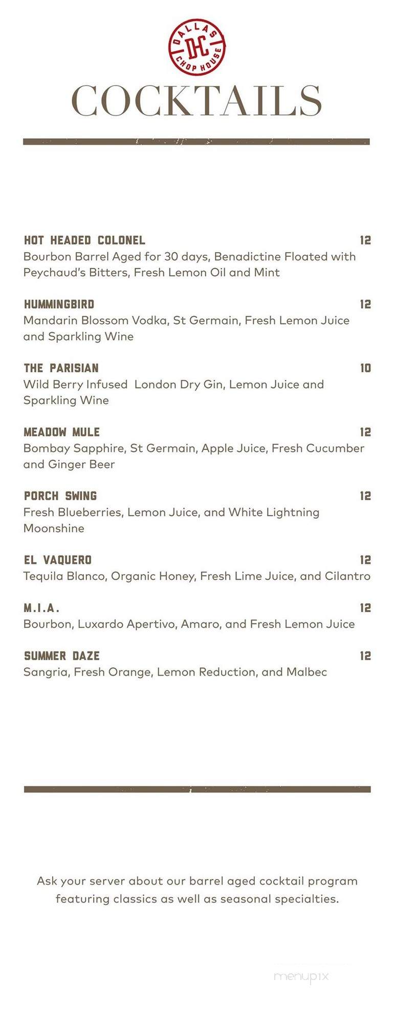 Dallas Chop House - Dallas, TX menu_pic