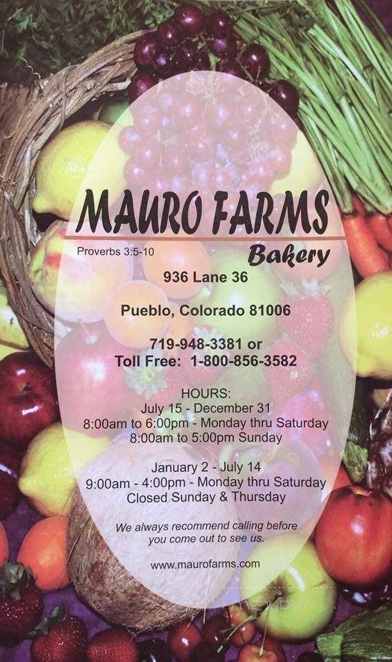 Mauro Farms & Bakery - Pueblo, CO menu_pic