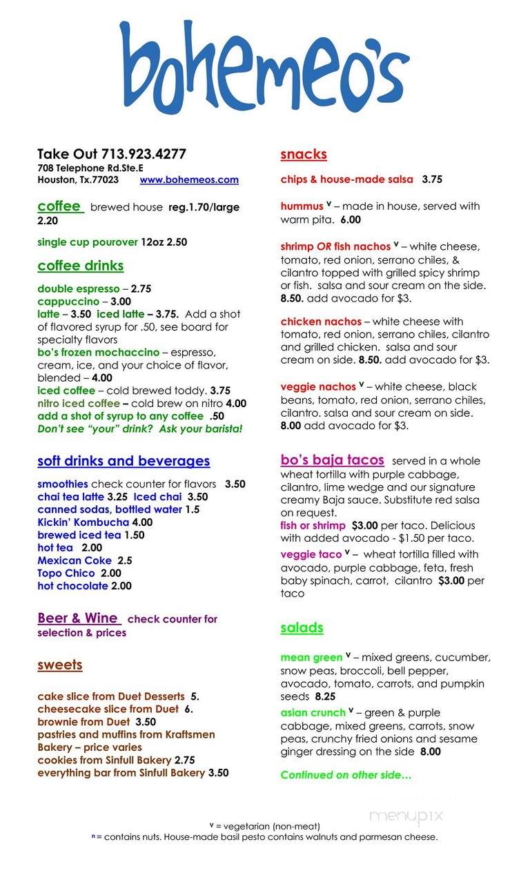 Bohemeo's - Houston, TX menu_pic