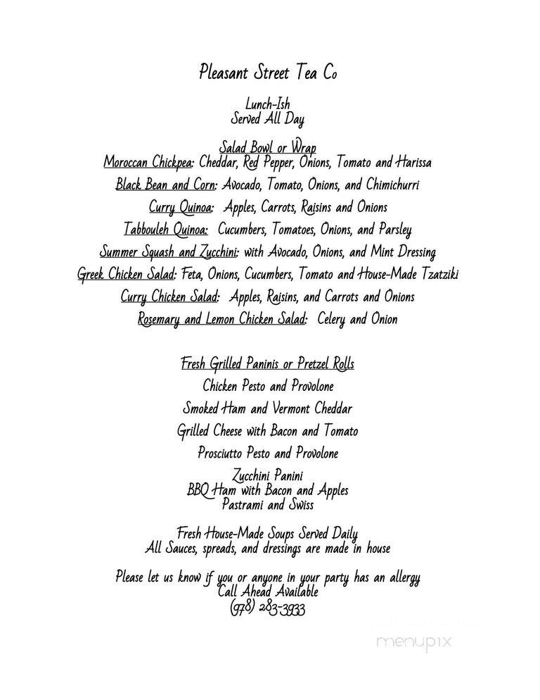 Pleasant Street Tea Shop - Gloucester, MA menu_pic