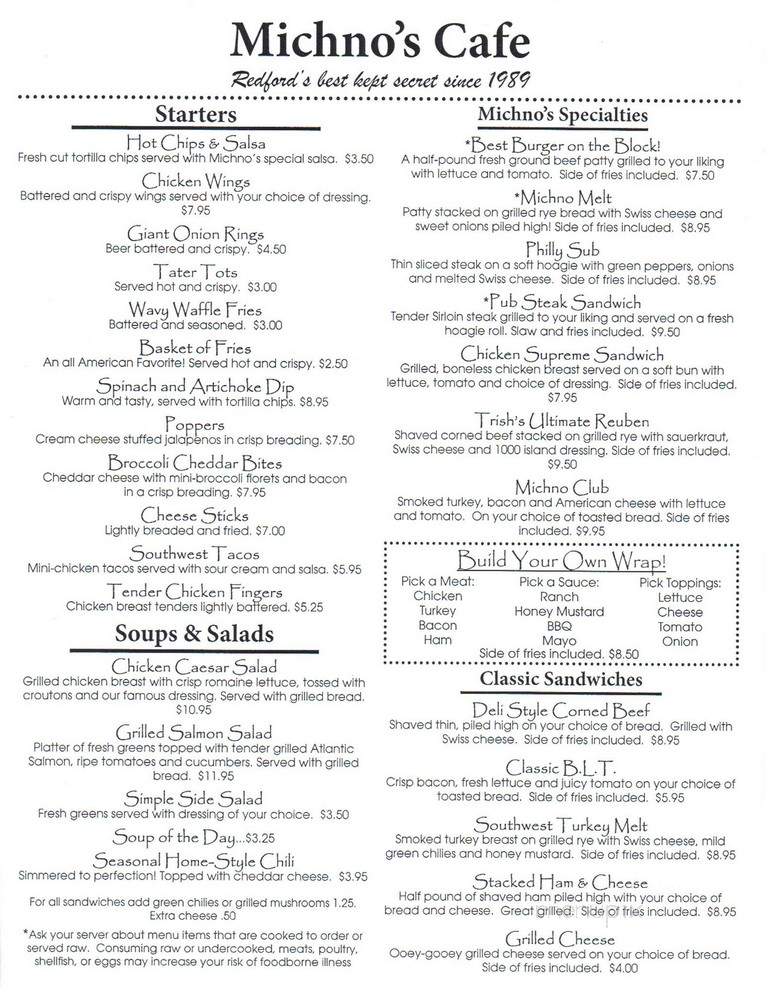 Michno's Cafe' - Redford, MI menu_pic