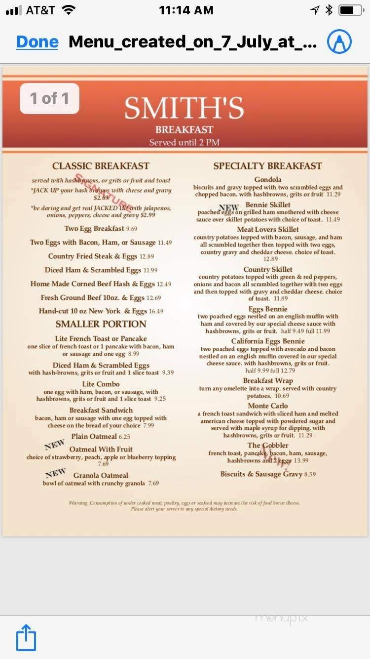 Smith's Family Restaurant - Greenwood, DE menu_pic