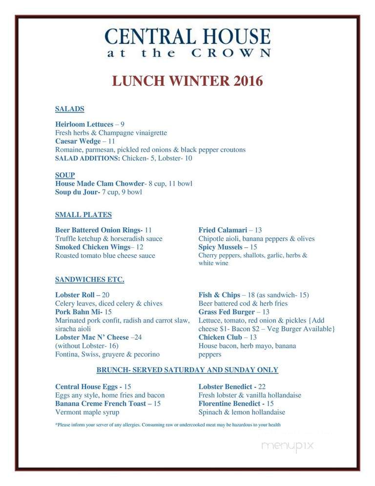 Central House Bar & Grille - Provincetown, MA menu_pic