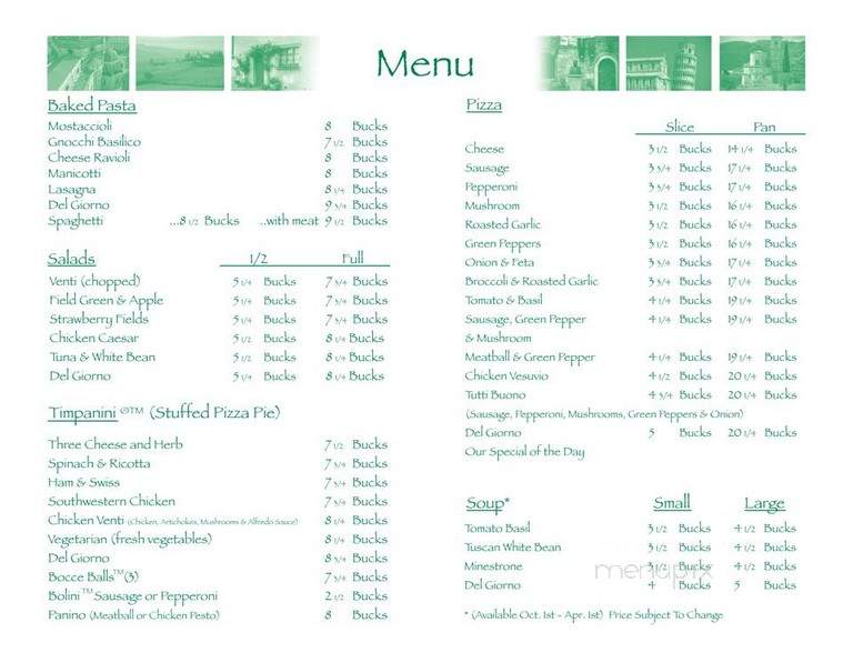 Venti - Vonore, TN menu_pic