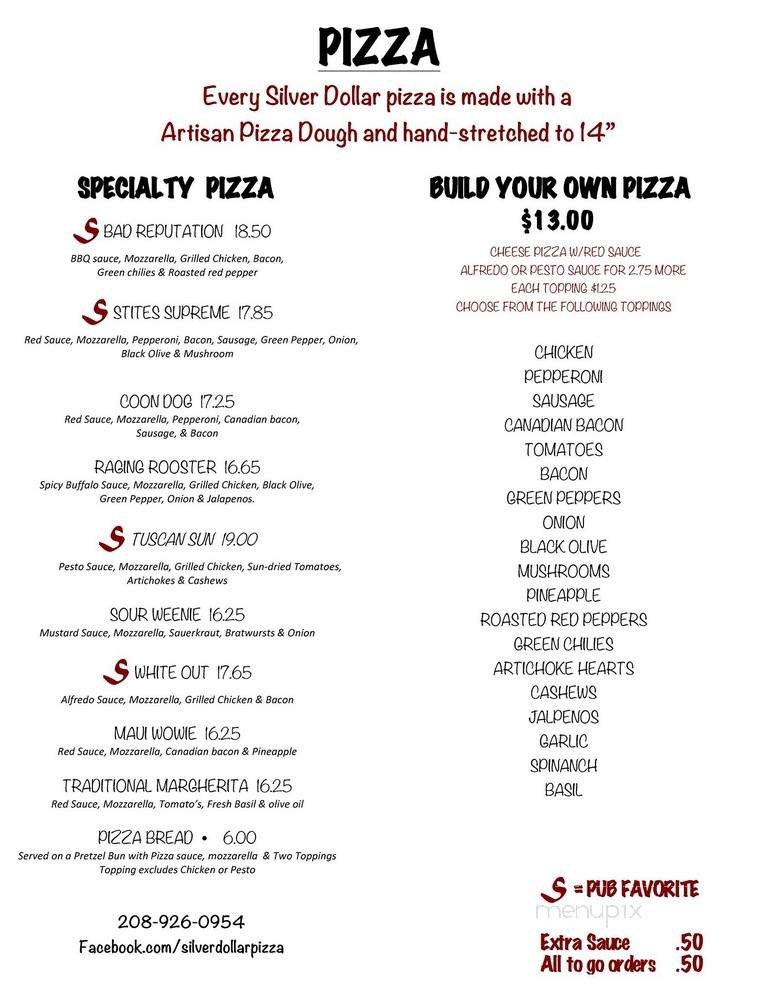 Silver Dollar Pizzeria & Pub - Stites, ID menu_pic