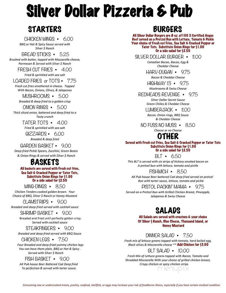 Silver Dollar Pizzeria & Pub - Stites, ID menu_pic