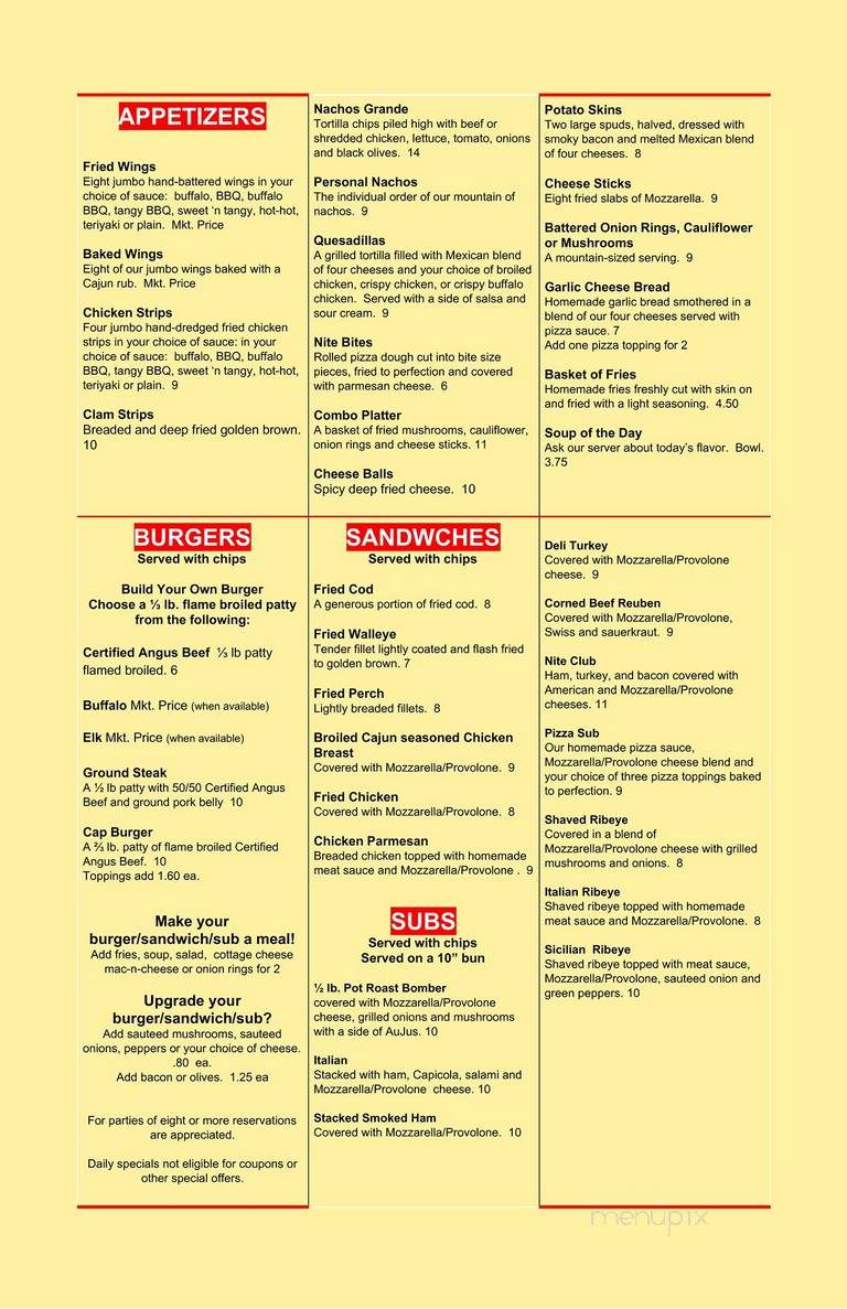 Nite-cap Tavern - Clio, MI menu_pic