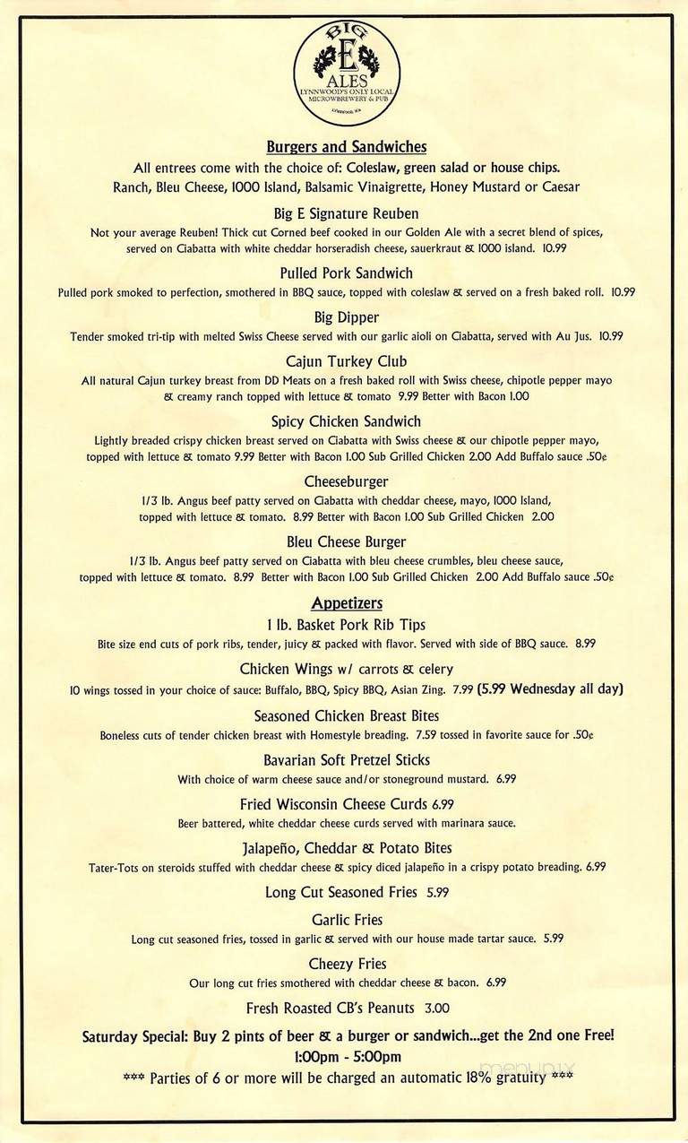Big E Ales Brewery - Lynnwood, WA menu_pic