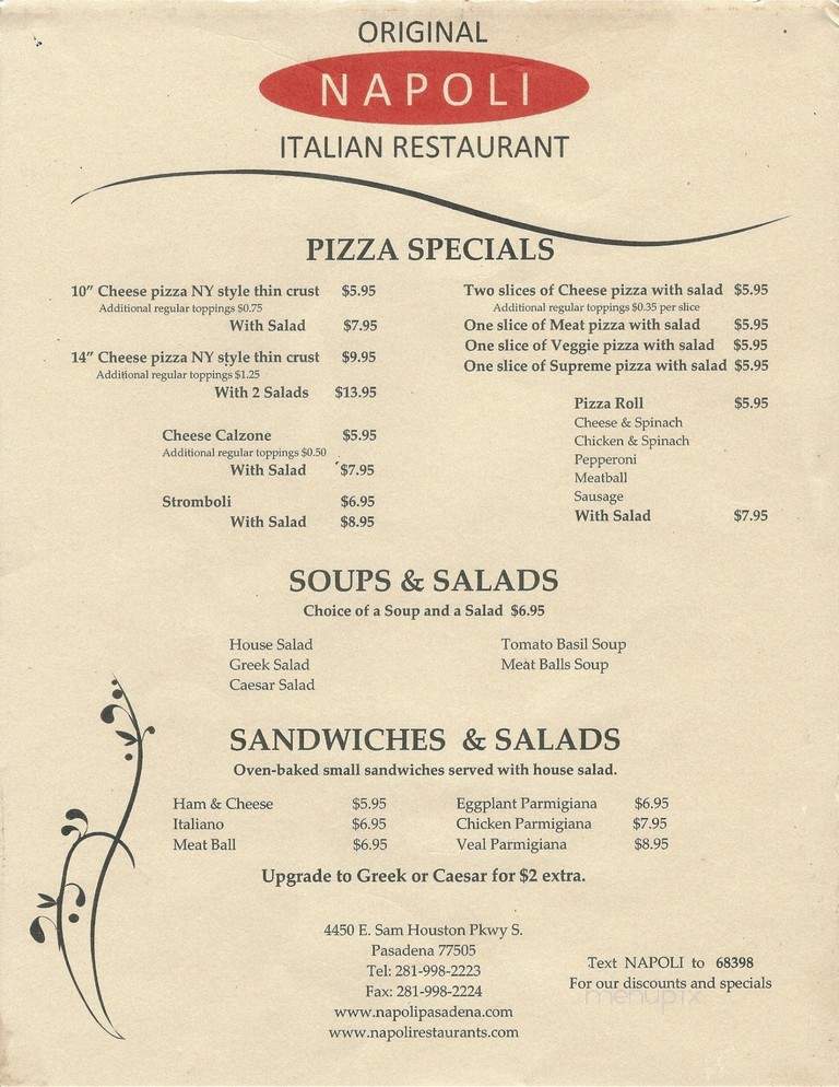Napoli Restaurant - Pasadena, TX menu_pic