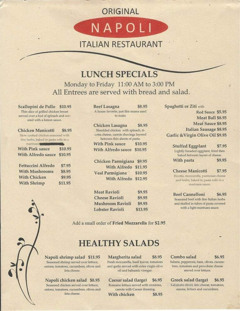 Online Menu of Napoli Restaurant, Pasadena, TX