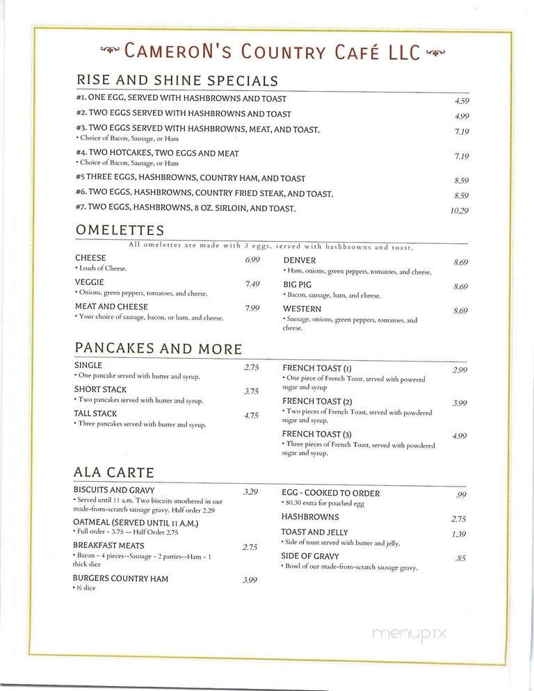 Camerons Country Cafe - Holts Summit, MO menu_pic