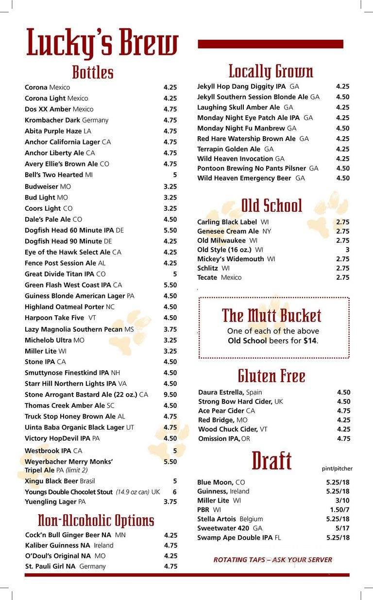 Lucky's Burger & Brew - Roswell, GA menu_pic