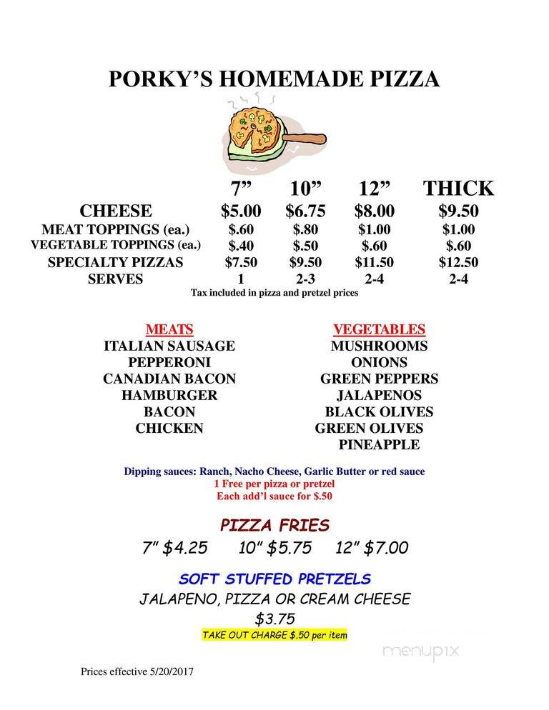 Porky's Pub - Ridgeway, WI menu_pic