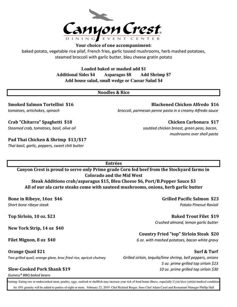Canyon Crest - Twin Falls, ID menu_pic