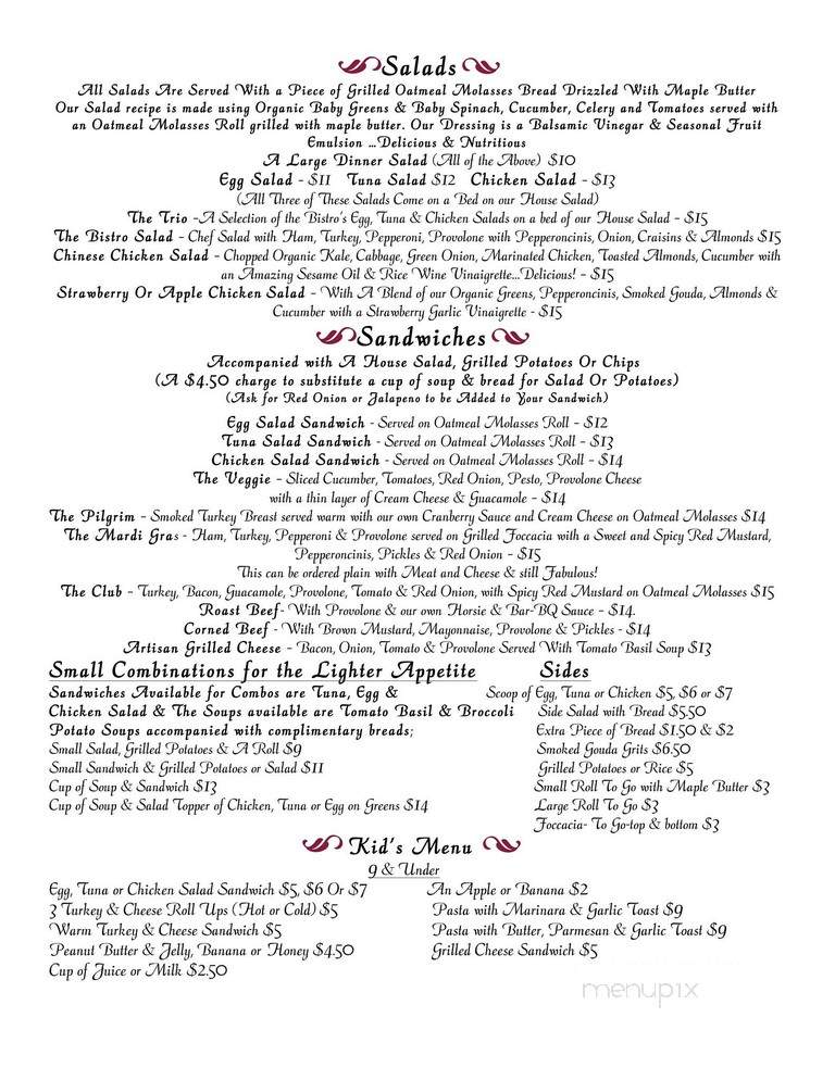 Austin Street Bistro - Jefferson, TX menu_pic