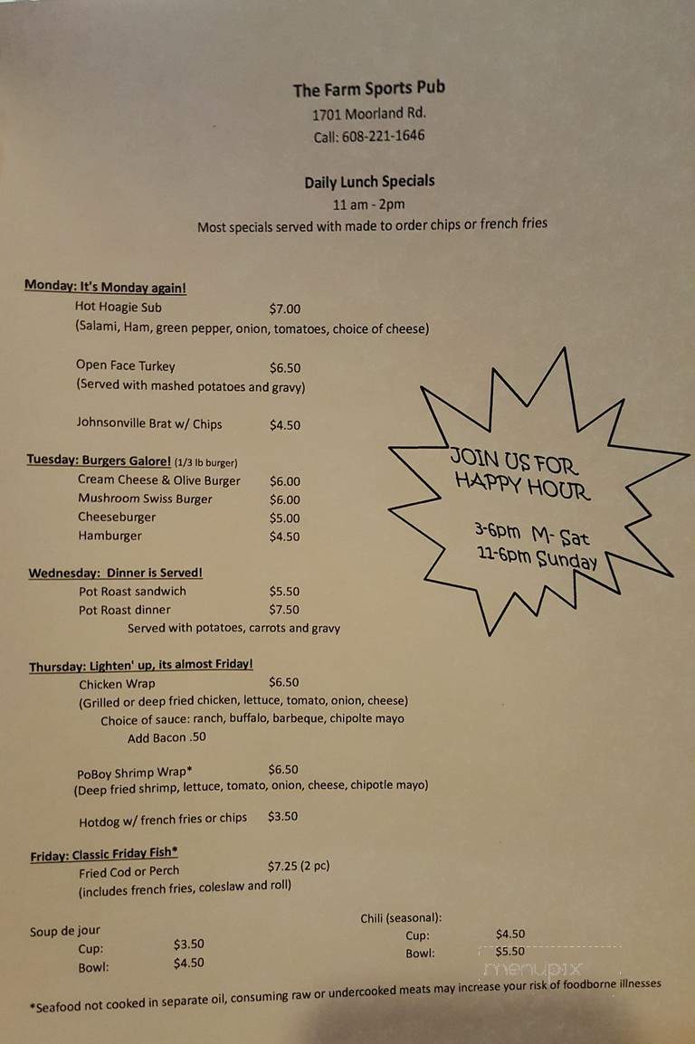 Farm Tavern - Madison, WI menu_pic