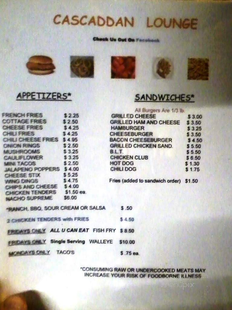 Cascadden Lounge - Metamora, MI menu_pic