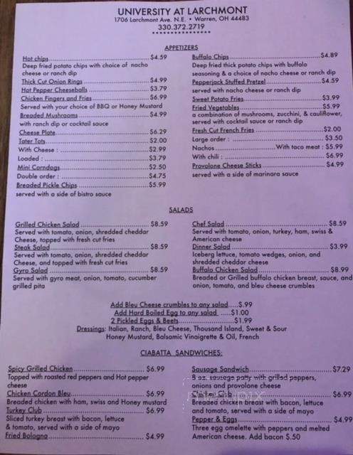 University At Larchmont - Warren, OH menu_pic