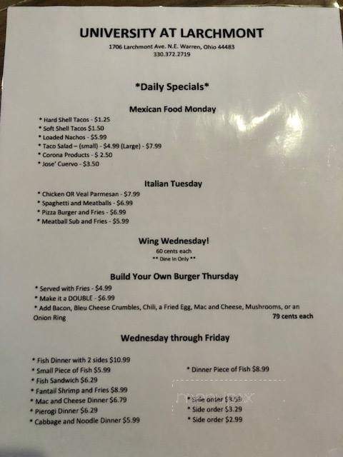 University At Larchmont - Warren, OH menu_pic