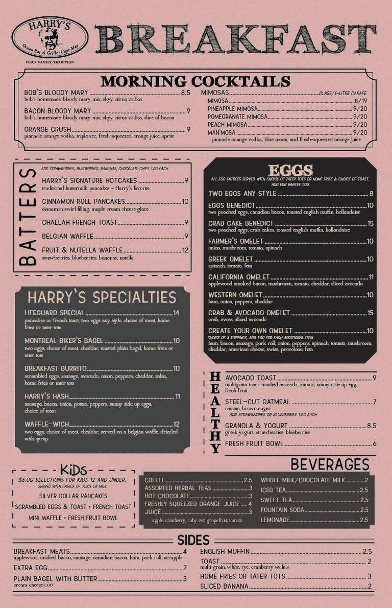 Harry's Ocean Bar & Grille - Cape May, NJ menu_pic
