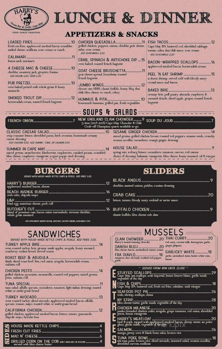 Harry's Ocean Bar & Grille - Cape May, NJ menu_pic