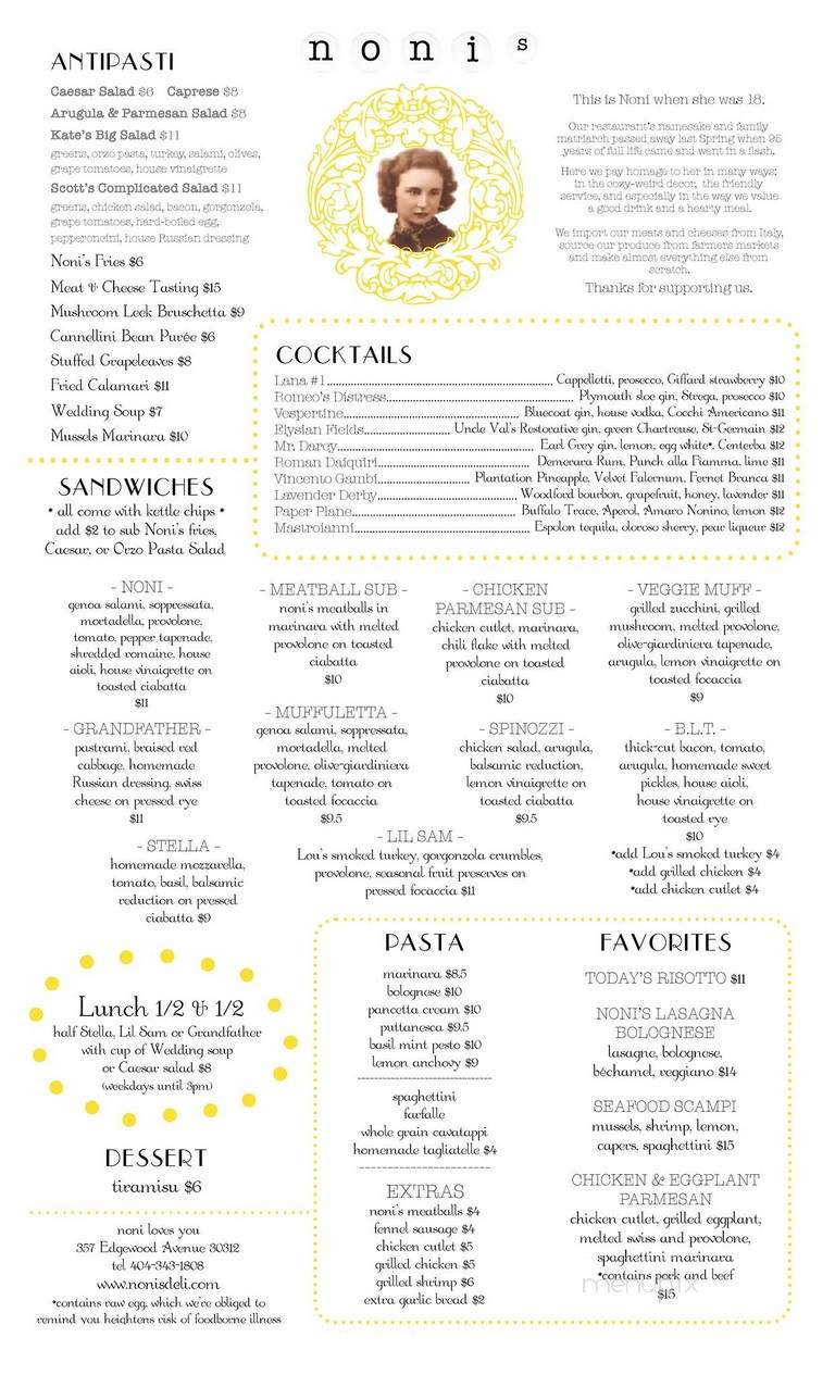 Noni's Bar & Deli - Atlanta, GA menu_pic