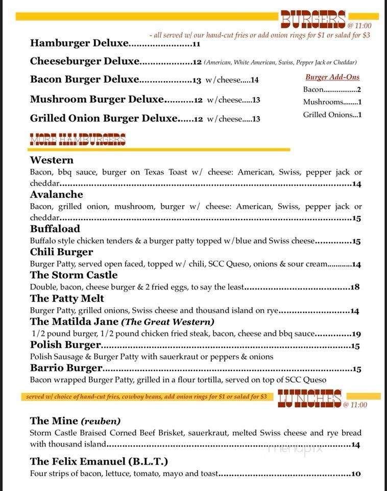 Menu of Storm Castle Cafe in Bozeman, MT 59715