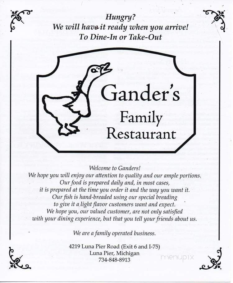 Gander's Family Restaurant - Luna Pier, MI menu_pic