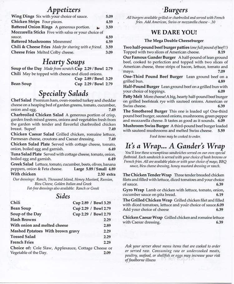 Gander's Family Restaurant - Luna Pier, MI menu_pic