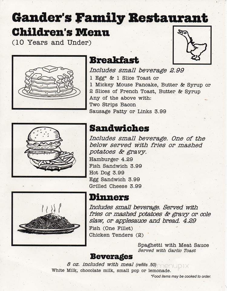Gander's Family Restaurant - Luna Pier, MI menu_pic