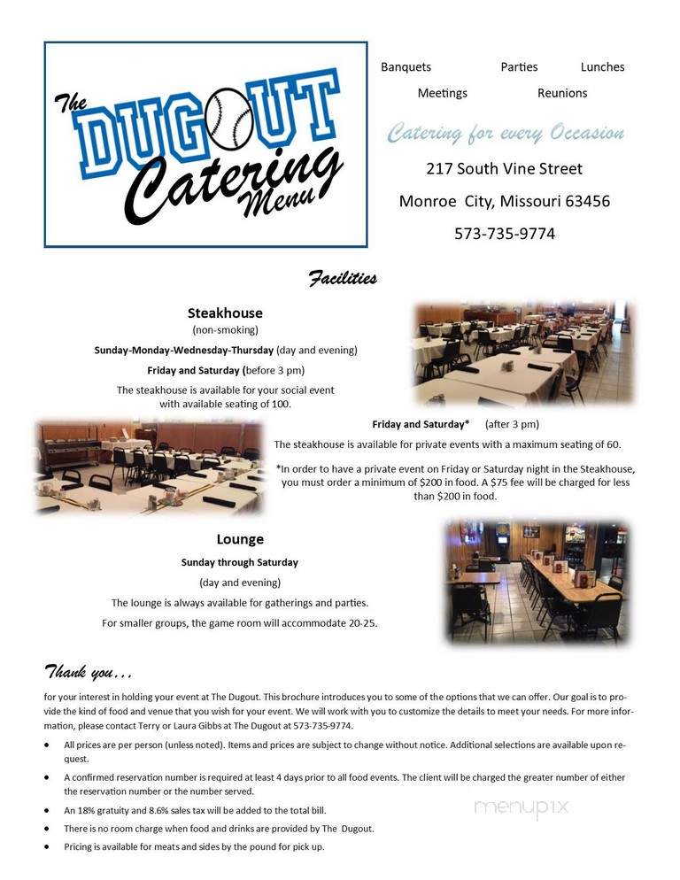 Dugout Lounge - Monroe City, MO menu_pic