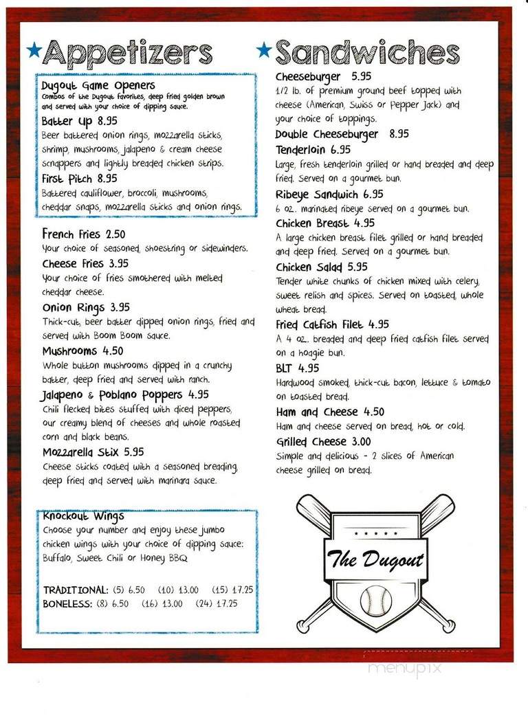 Dugout Lounge - Monroe City, MO menu_pic