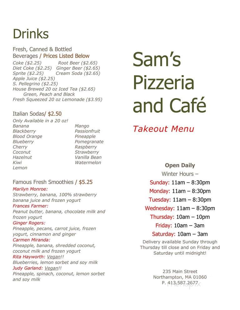 Sam's Pizzeria and Cafe - Northampton, MA menu_pic