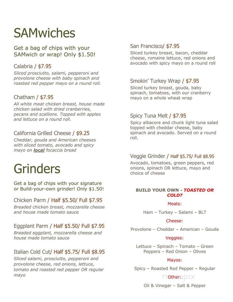 Sam's Pizzeria and Cafe - Northampton, MA menu_pic
