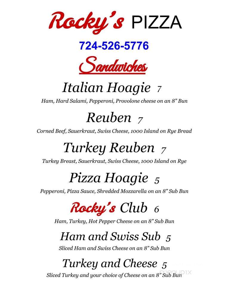 Rocky's Pizza - East Brady, PA menu_pic