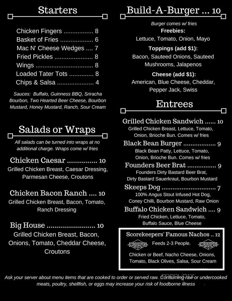 Scorekeepers - Ann Arbor, MI menu_pic