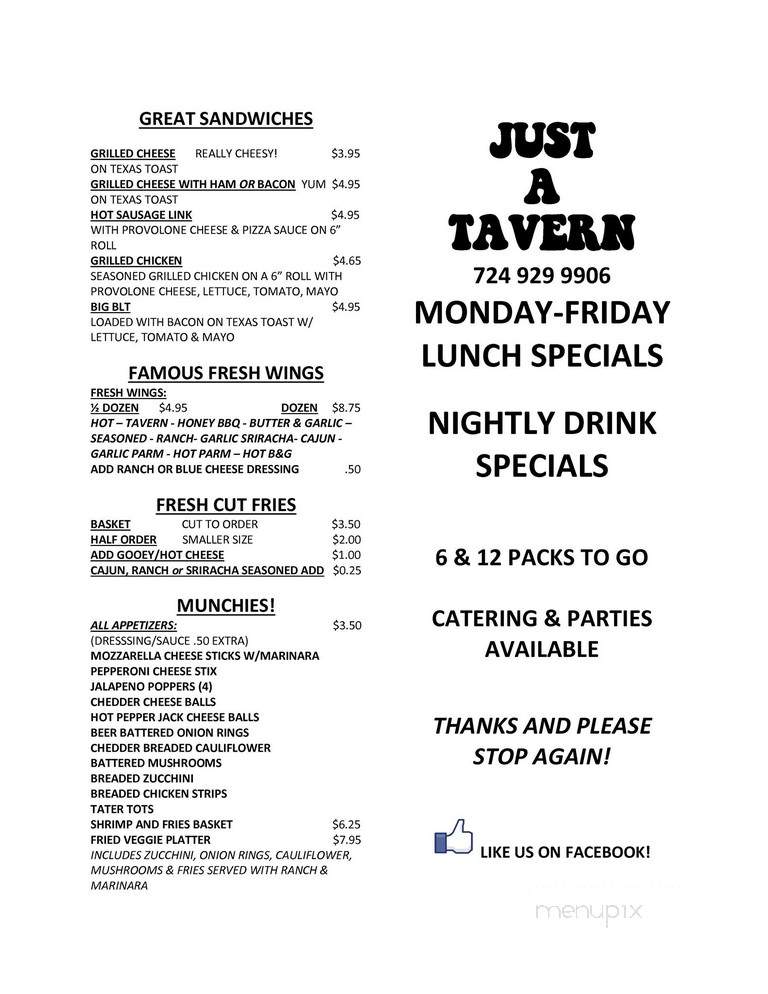 Just A Tavern - Belle Vernon, PA menu_pic