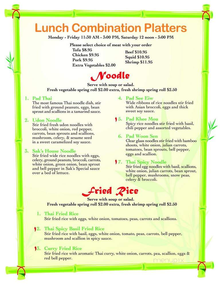 Sak's Thai Cuisine - Fairport, NY menu_pic