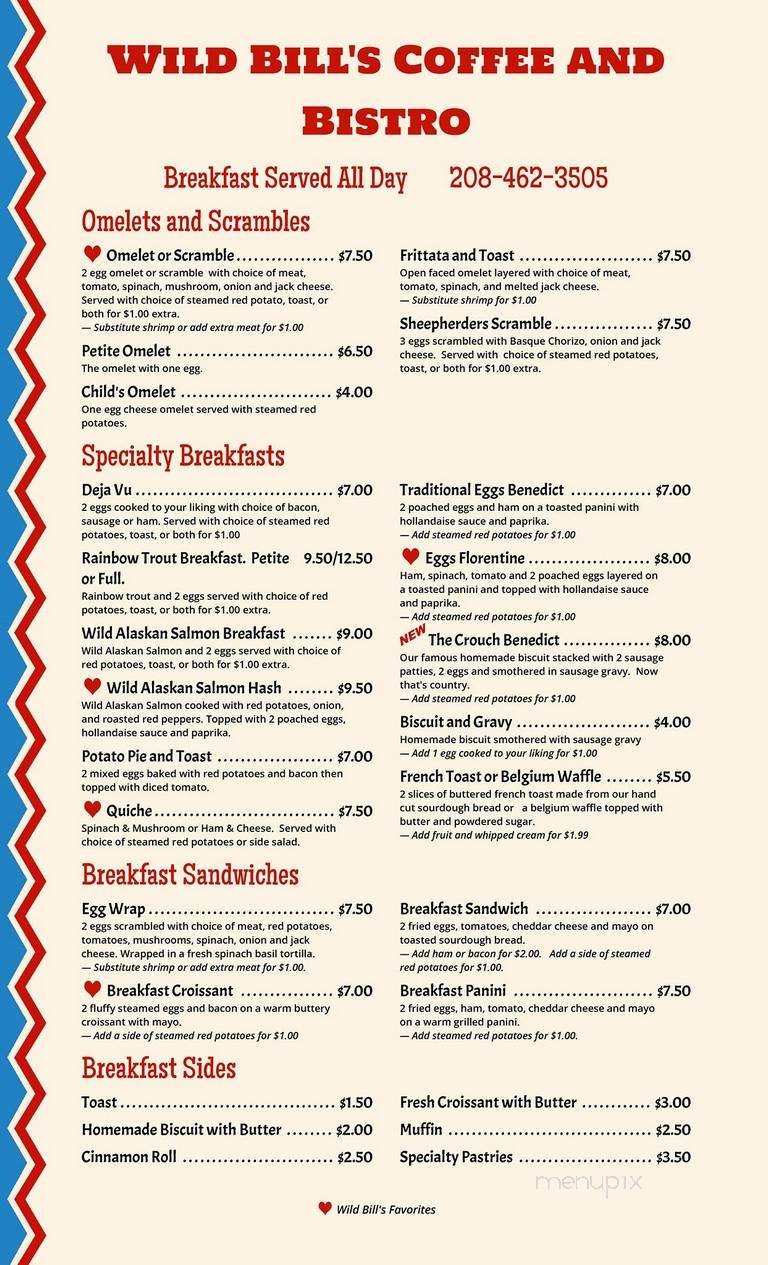 Wild Bill's - Garden Valley, ID menu_pic