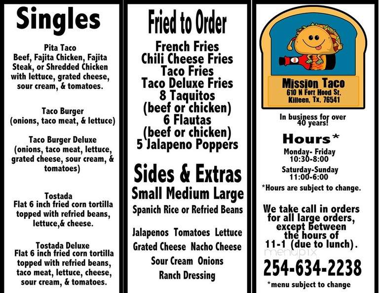 Mission Taco - Killeen, TX menu_pic
