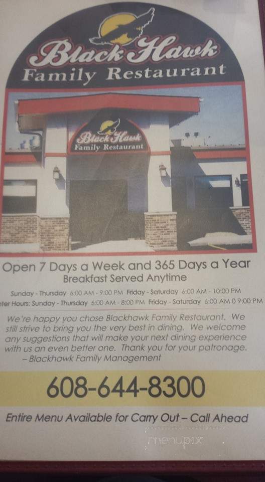 Black Hawk Family Restaurant - Sauk City, WI menu_pic