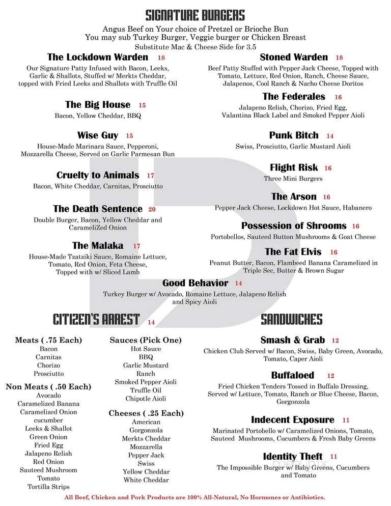 Lockdown Bar & Grill - Chicago, IL menu_pic