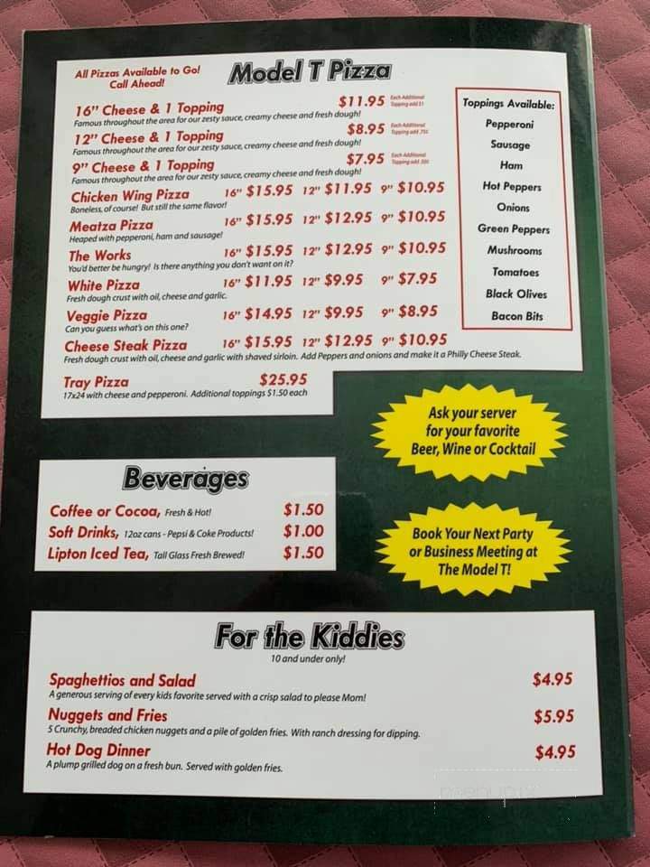 Model T Inn - Bradford, PA menu_pic