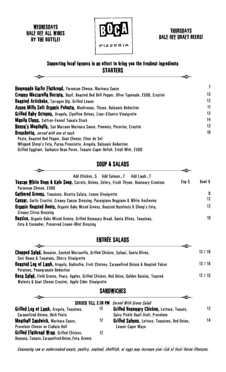 Boca Pizzeria - Novato, CA menu_pic