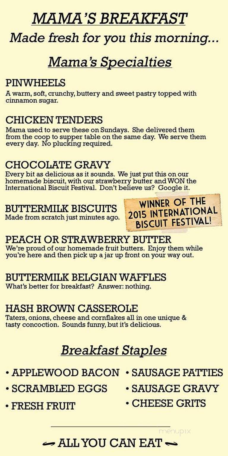 Menu of Mama's Farmhouse in Pigeon TN 37863